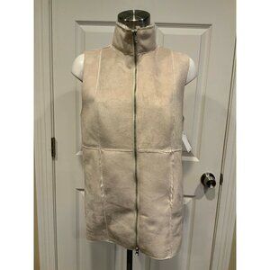 Pete & Greta Cream Vegan Suede & Fur Lined Zip-Up Vest, Size Medium